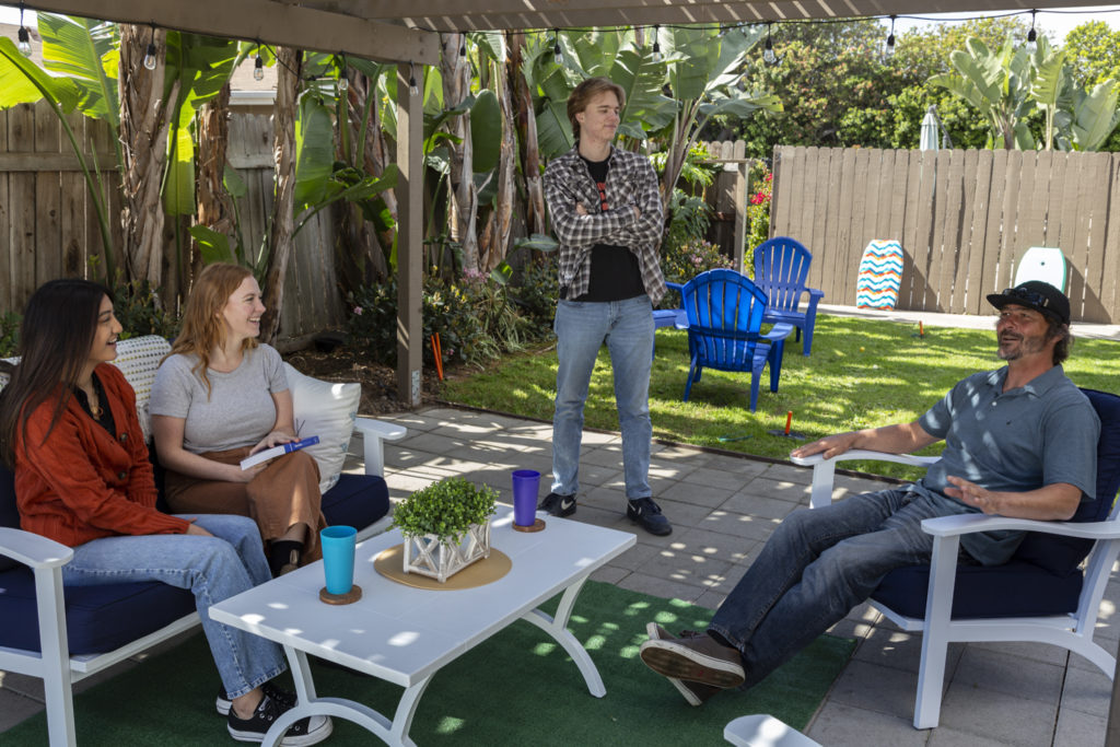 Residents gathered in the patio of our sober living home.